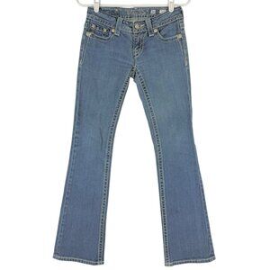 Miss Me Women's Boot Cut Embellished Pockets Low Rise Blue Denim Jeans Size 26